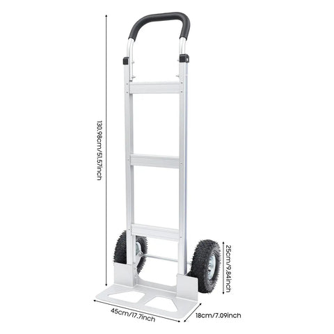 Aluminum Hand Truck Dolly With 9.84 Inch Pneumatic Tires Heavy Duty 500 Lb Capacity Platform Cart For Transport And Moving In Warehouse Home Or Supermarket Easy Glide No Sweat Appliances Furniture Boxes, front view with 51.57 inch height