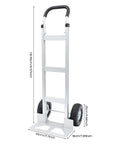Built Tough Heavy Duty Aluminum Hand Truck With Smooth Rolling Rubber Wheels 500 Pound Max Capacity Furniture Moving Helper Dolly Plus Expanded Platform Carry Setup For No Sweat Warehouse Moves standing upright with dimensions.