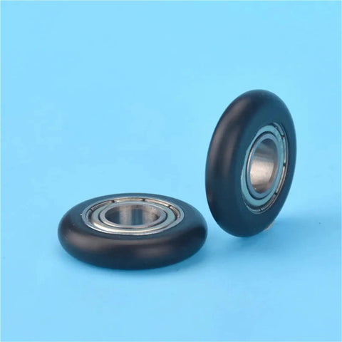 100 Piece Circular Arc Plastic Coated Bearings 688ZZ showing two black bearings on blue background for doors, windows, and drawers.