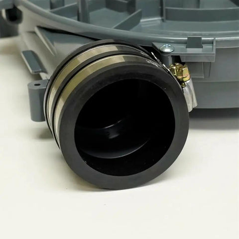 Heavy Duty Draft Inducer Motor Replacement For Gas Furnace 115 Volt 1.16 Amp 3 Prong Plug close-up of exhaust port with black rubber and metal fittings.