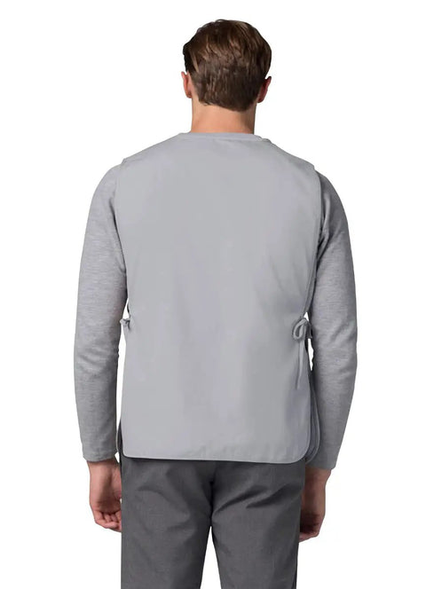 Back view of Heavy Duty Cobbler Apron Set Of Six With Deep Front Pockets And Adjustable Waist For Nurses Crafters And Mechanics Works Like A Champ Built Tough For The Daily Grind In Sharp Silver Gray.