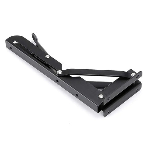 Heavy Duty Folding Shelf Bracket Set Black Metal Triangular Hinge Supports For Wall Mounted Shelves and Benches 8 Inch