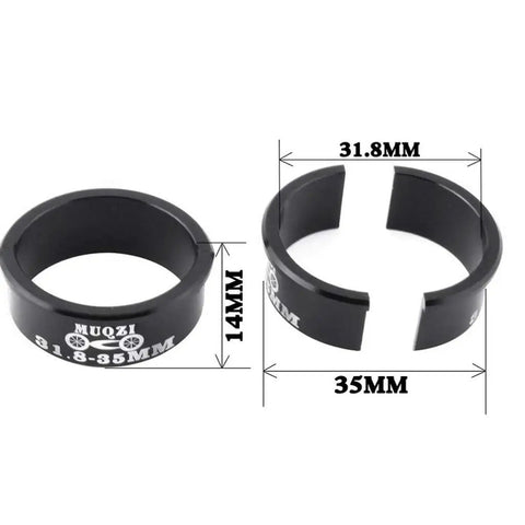 Aluminum Alloy Handlebar Shim 31 8mm To 35mm Fit For MTB Road Mountain And Fixed Gear Bikes Easy Install Durable Black Upgrade For Smoother Steering And Less Wobble On Everyday Trails showing dimensions