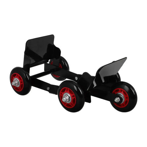 Amosfun Motorcycle Tire Dolly Tool With Five Smooth Wheels Heavy Duty Vehicle Mover with red and black wheels for easy transport.