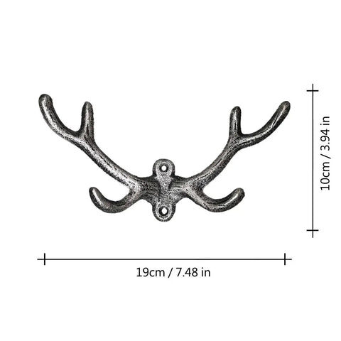 Premium Cast Iron Deer Antler Wall Hooks 19cm x 10cm silver finish designed for organizing coats and keys.