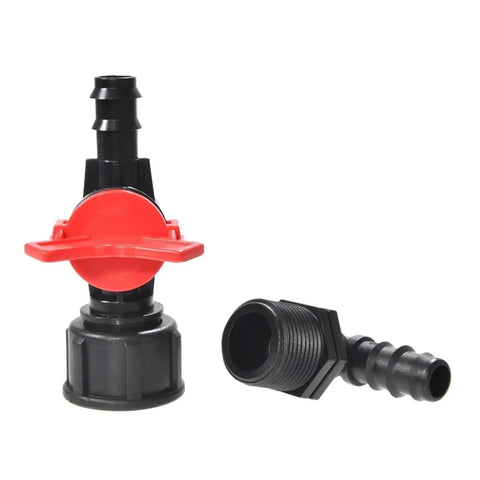 Easy Install Garden Hose Splitter Tee Reducer With Tap Valve 16mm To Half Inch Barb Connector, black plastic