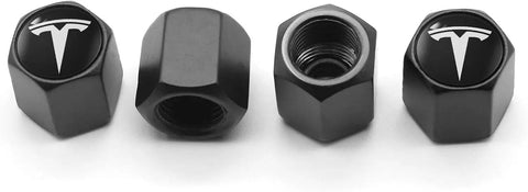 Premium Tire Valve Stem Caps For Tesla Models 3 S X Y Leakproof Aluminum Caps With Rubber O Rings Matte Black Finish 4 Pack Display