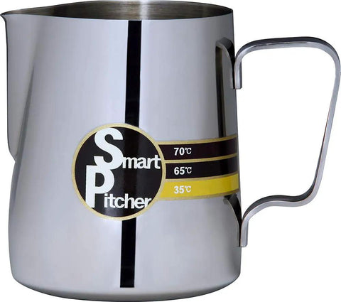 Espresso Milk Frothing Pitcher With Built In Thermometer And Thermo Indicator Color Coding Stainless Steel 20 Oz For Perfect Microfoam Easy Pour Pro Grade Tool For Home Coffee Enthusiasts