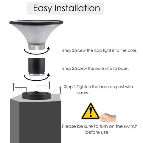 Installation guide for Outdoor Solar Post Cap Lights Dusk To Dawn Auto On Off Four Pack Fits Most Posts with assembly steps.