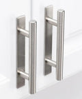 Two Pack Self Adhesive Drawer Handles Made From Corrosion Resistant Aluminum Alloy No Drilling Required Cabinet Pulls For Drawers Closets And More In Silver Finish Each Handle Measures About Five Point Nine Inches Long Five Point Nine Inches Wide And One installed on white cabinet doors