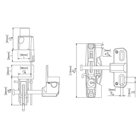 Hassle Free Outdoor Gate Latch That Locks On One Side For Square Frame Posts Across Metal Wood Vinyl Fences With No Sweat Install And Rock Solid Security In Black Finish dimensions diagram view