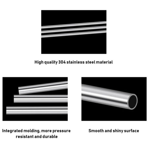 Eoiips 3/4 in OD 304 stainless steel seamless tube; 9.8 in length, side and end views, polished surface.