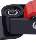 Close-up of 360 swivel PU caster wheel on heavy duty machinery skate with carbon steel frame for easy movement.