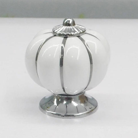 10 Pieces White Ceramic Round Pumpkin Knobs For Cabinets And Furniture, Porcelain Chrome Pumpkin Cabinet Pulls, 40mm 1 Hole Mount
