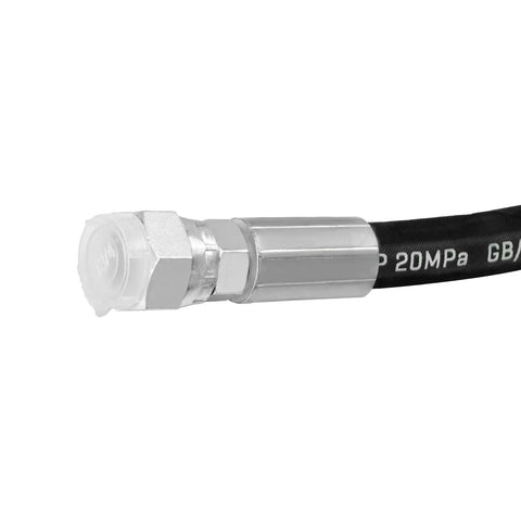 Close-up of durable hose end from Front Loader Hydraulic Hose Kit For Boom And Bucket Cylinders, Beefed-Up Heavy Duty Replacement Set 7J303