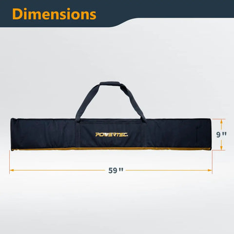 Straight Up Rugged Heavy Duty Case For Your 59 Inch Track Saw Guide Rail Featuring Thick Dual Padded Sleeves Universal Router Track Bag dimensions 59 inches long and 9 inches high.