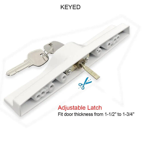 Full Replacement Patio Sliding Door Handle Set With Mortise Lock And Key Cylinder, White Finish, Fits Door Thickness From 1 1/2 To 1 3/4 Inches, 3 15/16 Inch Screw Hole Spacing, Easy Install.