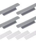 Four Pack Self Adhesive Drawer Handles Grey Plastic Pulls For Cabinets Bathroom Closet Wardrobe Dresser 110mm Long With Smooth Groove Design And Easy No Drill Installation, grey and white