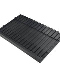 Black plastic Hobby Parts Organizer Rack And Folding Shelves Stand For Model Kit Build, 29x18cm, side view.