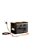 Hella Reliable Portable Solar Power Station 2400W 2048Wh connected to wall outlet, showing AC DC USB ports for charging.