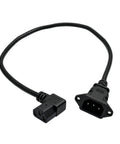 IEC C14 To C13 Power Extension Cable, Right Angle C90 Design, 60 Cm Panel Mount Cord with solid copper core for tight spaces.