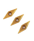 High Performance 10 Pcs VCMT110304 Carbide Turning Inserts For Stainless Steel CNC Lathe With Epic Wear Resistance And Sweet Cutting Results in gold color, sharp design.