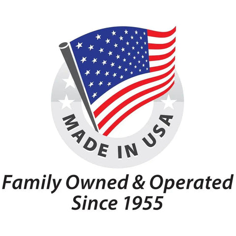 American flag emblem with text 'Made in USA' and 'Family Owned & Operated Since 1955', symbolizing local craftsmanship.