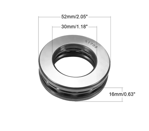 Front view of thrust ball bearing with washer, 30x52x16 mm, high-temperature steel, for meat grinder