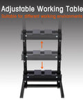 Adjustable table on Beefy 12 Ton Hydraulic Shop Press With Floor Mount H Frame Adjustable Table Height And Press Plates For Bending Straightening And Metalworking Heavy Duty Black And Steel Construction