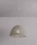 Top Shelf One Light Handwoven Dome Pendant Lamp With Vintage Gold Leaf Finish Heavy Duty Steel Customizable Hang Height Damp Rated Bathroom Ceiling Fixture Slick Organic Vibe For Any Space, showcasing woven rattan design, 28.5-inch wide.