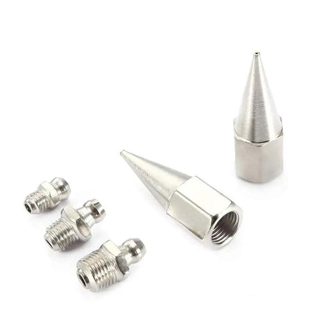 Close-up of Brass Zerk Grease Nipple Fittings Kit, 32 Piece Assortment For Hot Air Guns And Mechanical Lubrication, showing various nozzles.