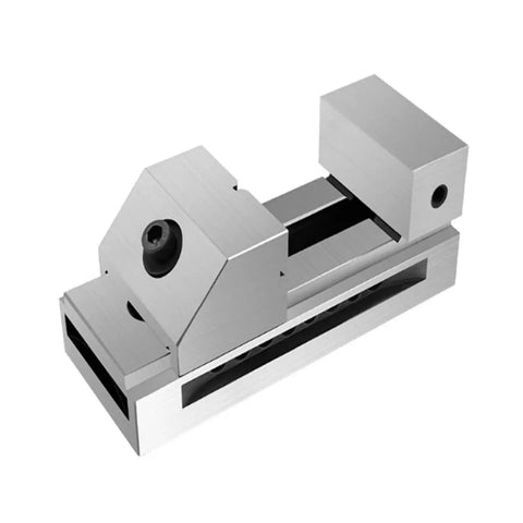 Two Point Five Inch CNC High Precision Flat Vise With Quick Adjust Jaw For Fast Acting Right Angle Grinding And Milling Bench Fixture Built Tough For Metalworking And CNC Machining, silver metal