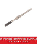 Tap Wrench With Tempered Gripping Surfaces For 3/16 To 1/2 Inch Tap Size, 9 Inch Body, And 5/32 To 9/32 Inch Square Shank on white