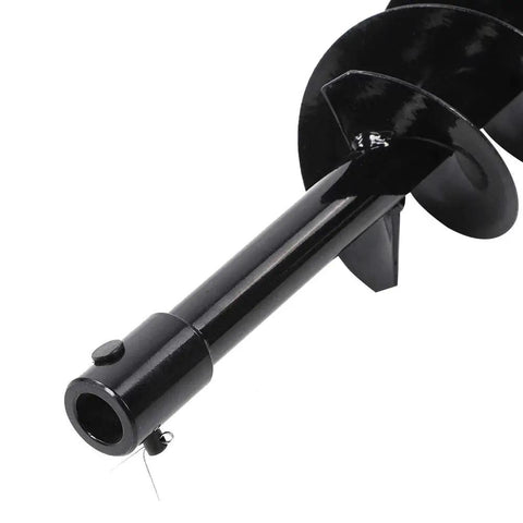 Close-up of 20mm Post Hole Digger Attachment with Manganese Steel Build, showing 10cm blade diameter and portable design.