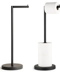 Free Standing Toilet Paper Holder Stand For 4 Rolls In Matte Black Stainless Steel Easy Move No Tools Or Installation Bathroom Storage That Keeps Rolls Ready Ideal For Rentals Or Small Bathrooms with loaded and empty view.