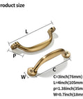 Dimensions for 3 Inch Hole Center Brushed Brass Cabinet Pulls 10 Pack, showing length and width specifications.