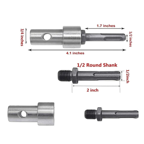 Earth Auger Drill Bit Adapter For SDS Arbors With Exchangeable Bits Round Slot Adapter dimensions and shank types