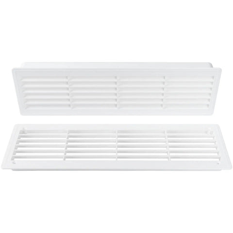 Two Sided White Door Air Vent Cover For Interior Doors 18 Inch By 5 Inch Universal Grille, showing front and back view