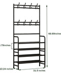 Freestanding Coat Rack And Shoe Organizer With Storage Shelf 4 Tier And 8 Hooks Black Steel For Entryway Bedroom Closet Or Dorm Durable Metal Construction