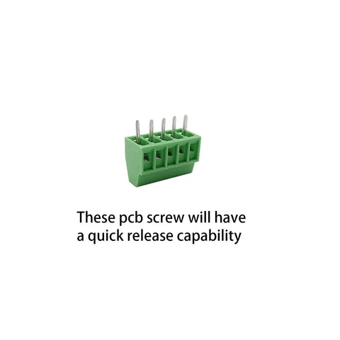 10 Pack 5 Pin 2.54Mm Pitch Pcb Screw Terminal Block Rock Solid Quick Connect showing a green connector with quick release pins.