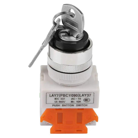Two Position Key Operated Rotary Switch 22mm Panel Mount 220V 5A NO NC Design With Flame Retardant Housing And Superior Insulation For Industrial Equipment And Safe Reliable Power Control, key switch with two keys