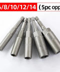 Tough 5 Piece Hex Socket Kit With Magnetic Bits For Pneumatic Screwdrivers To Grab Bolts And Nuts Made Of Hardened Chrome Vanadium Steel For Heavy Duty Jobs And Impact Driving Tasks, 6/8/10/12/14mm