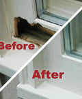 Before and after of window sill restored using Wood Repair Epoxy Paste And Wood Hardener Kit DIY Friendly with 24 oz Woody Paste and 32 oz Petrifier