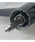 Top Notch Outboard Motor Lower Unit Assembly With Long Drive Shaft Built For 40HP Engines close up of the propeller shaft and housing.
