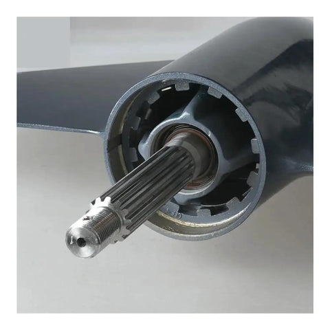 Top Notch Outboard Motor Lower Unit Assembly With Long Drive Shaft Built For 40HP Engines close up of the propeller shaft and housing.