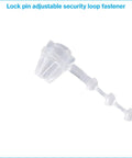 Heavy Duty Five Inch Clear Adjustable Loop Ties One Thousand Bulk Pack With Beaded Lock Pins For Storefront Hardware And Sign Mounting Hella Tough Plastic Cables. Close-up of clear security loop fastener with beaded lock.