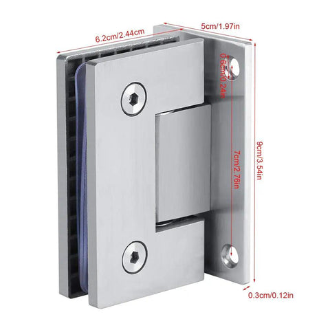 Frameless Shower Door Hinge For 8-10mm Glass Heavy Duty Brushed Stainless Steel Wall Mount Bracket 90 Degree Auto Close Fits Doors Up To 800mm Wide Dope Upgrade For Modern Bathrooms, brushed stainless hinge with dimensions