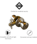 Terrace Keyed Entry Door Knob In Satin Nickel, 6 Way Universal Fit For Standard Doors with faceplate and secure latch