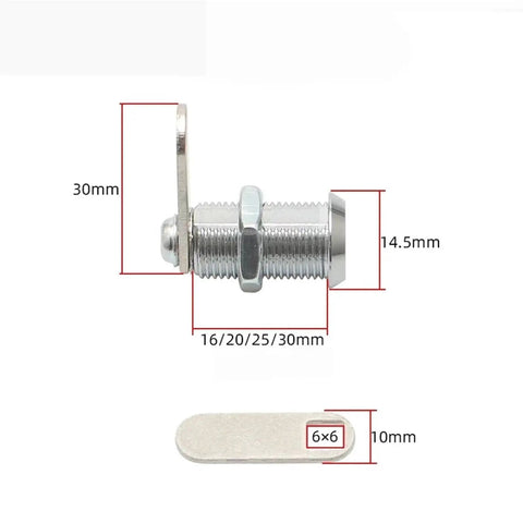 Side view of Mini Cam Lock With Two Keys For Cabinet And Drawer Hardware 12mm Diameter Zinc Alloy, showing all dimensions.