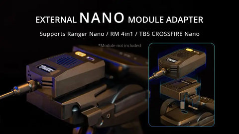 External Nano Module Adapter on MT12 2.4G ExpressLRS All In One 4in1 Multiprotocol Surface Radio Controller For RC Cars Boats And More With ER3C-I Receiver Plug And Play Precision Pro Grade Performance No Fuss Setup